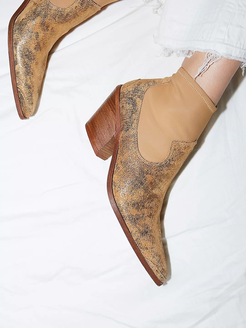Free People Jackson West Ankle Boots in Gold Metallic / Distressed finish